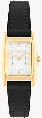 Coach Relógio Reese de quartzo com dois ponteiros (20 mm), mostrador branco / pulseira de couro preta 14504647