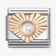 Nomination Composable Classic PIETRE CUORE DIAMANTATO, In Acciaio E Oro 375 PERLA BIANCA 430516/13