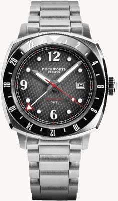 Duckworth Prestex Rivington GMT (42 mm), schwarzes Fumé-Waffelzifferblatt / Edelstahl D489-01-ST
