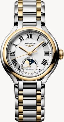 LONGINES Primaluna Mondphase 18 Karat (34 mm) silbernes Zifferblatt / zweifarbiges Edelstahlarmband L81265797