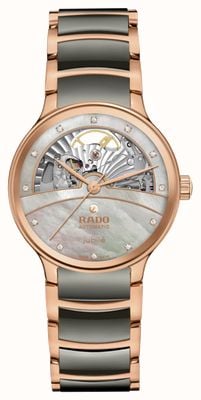 RADO Centrix 自动钻石开放式心形腕表（35 毫米）珍珠母贝表盘/pvd 不锈钢表链 R30029912