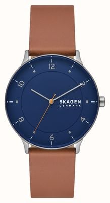 Skagen Riis (40mm) cadran bleu / bracelet cuir marron SKW6885
