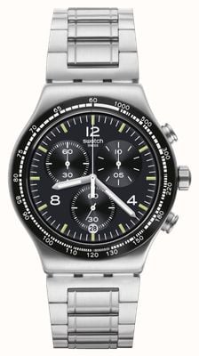 Swatch Nachtvlucht (43 mm) zwarte chronograaf wijzerplaat / roestvrijstalen armband YVS444GC
