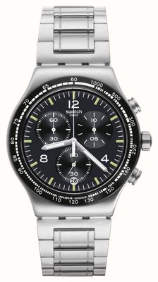 Swatch Nachtvlucht (43 mm) zwarte chronograaf wijzerplaat / roestvrijstalen armband YVS444GC