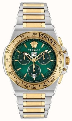 Versace Reloj Greca Extreme Chrono (45 mm) con esfera verde y brazalete de acero inoxidable en dos tonos. VE7H00523