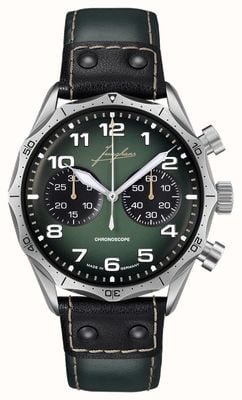 Junghans Pilot Chronoscope (43.3mm) Green Dial / Green and Black Leather Strap 27/3492.00