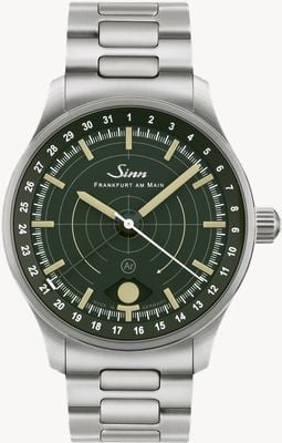 Sinn Охотничьи часы 308 (40 мм) тёмно-зелёный циферблат / часы с браслетом из нержавеющей стали с звеньями H 308.010 H LINK