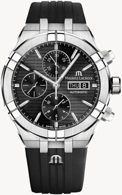 Maurice Lacroix Aikon Automatic Chronograph Day/Date (44mm) Black Dial / Black Rubber AI6038-SS000-330-2