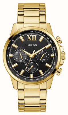 Guess Walker multifonction (44 mm) cadran noir soleillé / bracelet en acier inoxydable PVD or GW0900G3