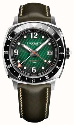 Duckworth Prestex Rivington GMT (42 mm), grünes Fumé-Waffelzifferblatt / grünes Horween-Leder D489-04-E