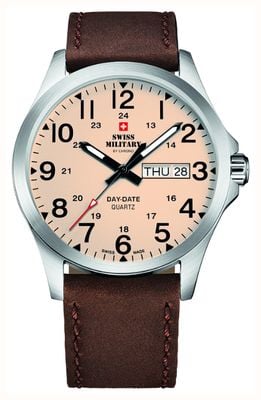 Swiss Military by Chrono Reloj para hombre con fecha y día (42 mm), esfera beige y correa de piel marrón. SMP36040.29
