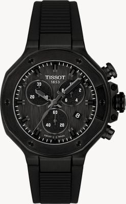 Tissot Chronograf T-race (38 mm) czarna tarcza / czarny pasek gumowy T1418173705100