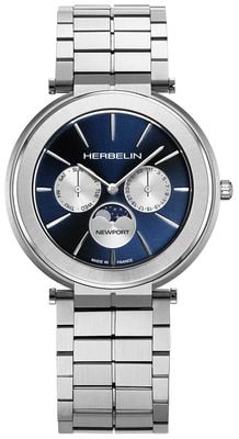 Herbelin Herrenuhr Newport Slim Moonphase (41,5 mm) mit blauem Zifferblatt und Edelstahlarmband 12722B25