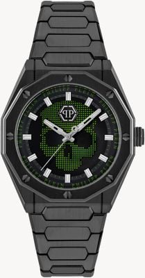 Philipp Plein PLEIN DELUXE Quartz (44mm) Black & Green Skull Dial / Black PVD Stainless Steel Bracelet PWWGA0226