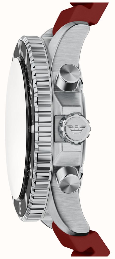 Emporio Armani World Explorer Chronograph (43mm) Black Dial / Red Rubber & Stainless Steel Bracelet AR80091SET - vista alternativa 2