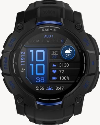 Garmin Instinct 3 - AMOLED Outdoor GPS Smartwatch (50mm) Black with Black/Bolt Blue Band 010-03020-03