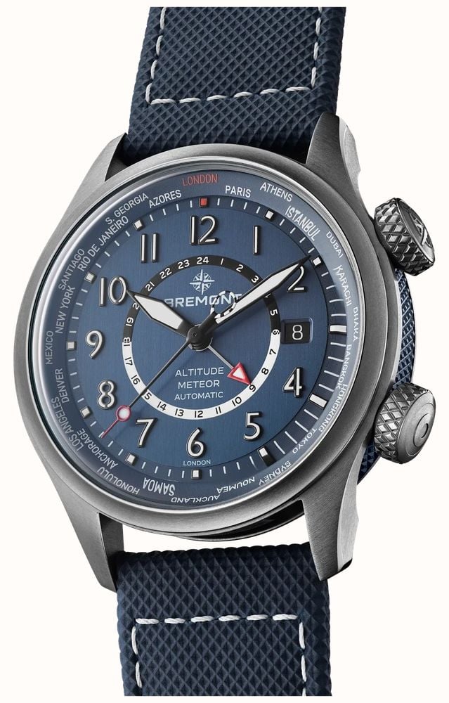 Bremont Altitude MB Meteor Time Zones Automatic (42mm) Brushed Blue Galvanic Metal Dial / Blue Leather Strap Watch ALT42-MT-Z-TI-BLBL-L-S - alternate view 2