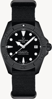 Certina DS Action Diver Powermatic 80 (38mm) Black Dial / Black NATO Strap C0488073805100