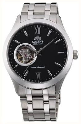Orient Montre automatique contemporaine à cœur ouvert (39 mm), cadran noir / bracelet en acier inoxydable TAG03001B0