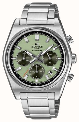 Casio Cronógrafo Edifice Motorsports (40 mm) com mostrador verde pistache e pulseira de aço inoxidável. EFB-730D-3AVUEF