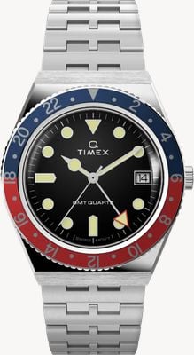 Q Timex GMT（38毫米）黑色表盘/不锈钢表带 TW2V38000