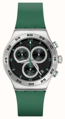 Swatch Quadrante nero verde carbonico (43 mm) / cinturino in caucciù verde YVS525