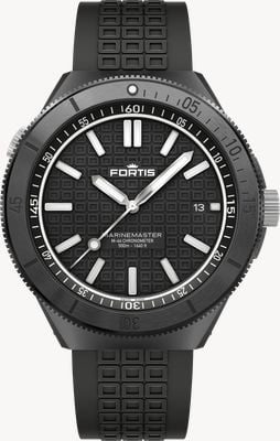 FORTIS Marinemaster M-44 Chronometer Gravity Black DLC (44 mm) Horizon Ultra-Flexible FKM Kautschukarmband F8120030