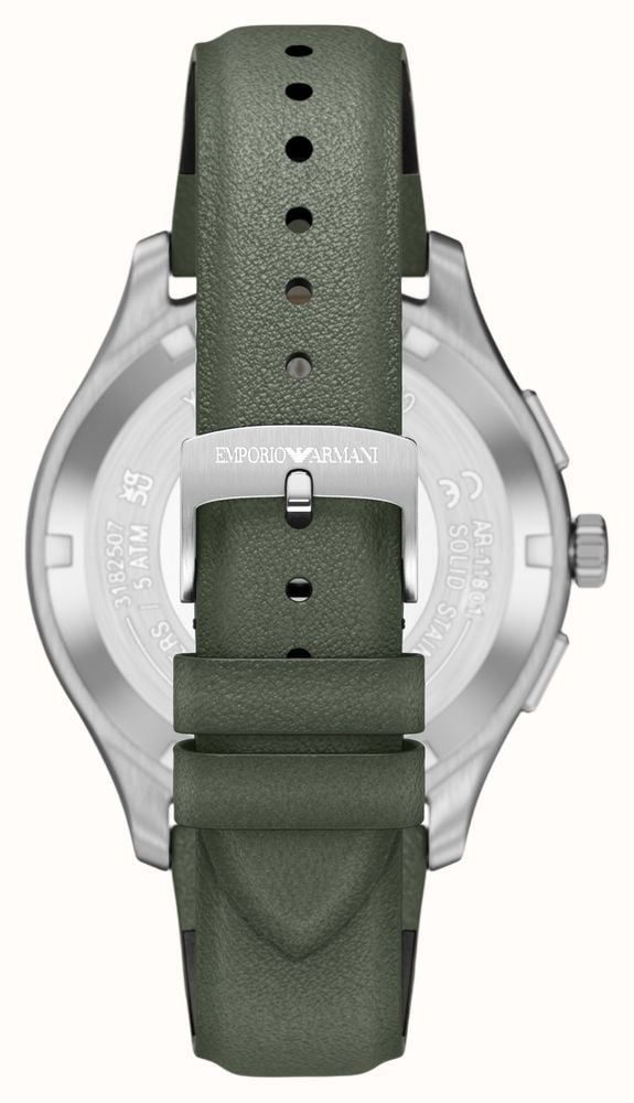 Emporio Armani Quartz Chronograph (40mm) Ivory Sunray Dial / Green Leather Strap AR11801 - 备用视图 2