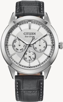 Citizen Męska srebrna tarcza z napędem ekologicznym (40 mm) i szary skórzany pasek BU2110-01A