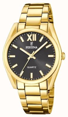 Festina Ladies Gold-Toned Black Sunray Dial Watch F20640/6