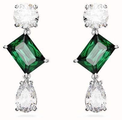 Swarovski Mesmera Drop Earrings Rhodium Plated Green and White Crystals 5665878
