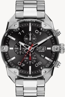 Diesel Chronographe à pointes (49 mm), cadran noir / bracelet en acier inoxydable DZ4709