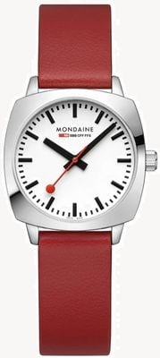Mondaine SBB Petite Cushion (31mm) White Dial / Red Vegan Leather Strap MSL.31110.LCV