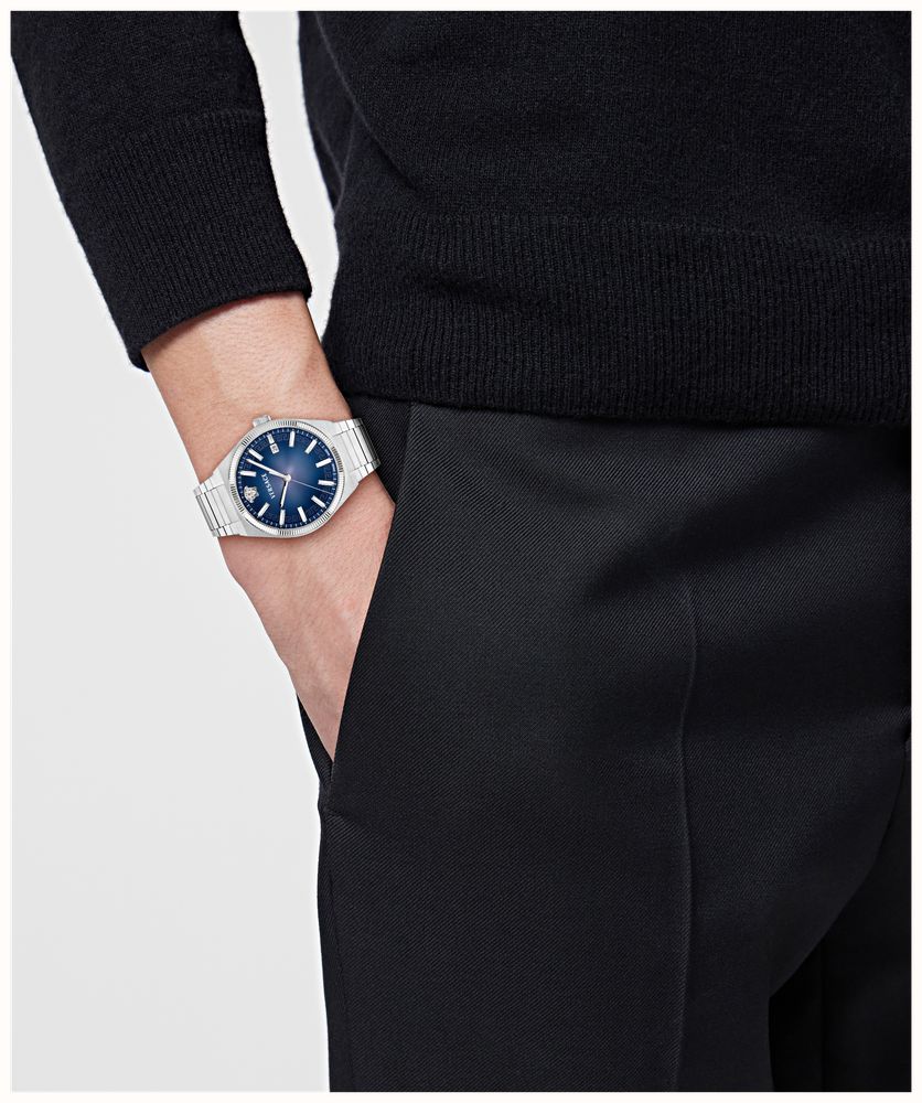 Versace V LEO AURIA (39mm) Blue Gradient Dial / Stainless Steel Bracelet VE5Y00126 - alternate view 4