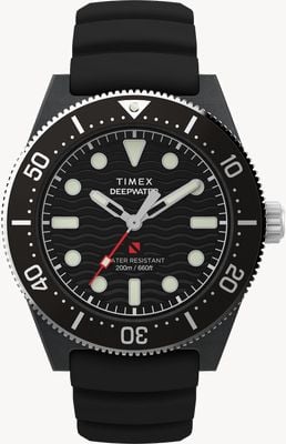 Timex Deepwater Reef 200 XCF (43mm) Black Wave Dial / Black Synthetic Rubber Strap TW2Y02200