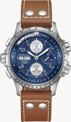 Hamilton Khaki Aviation X-Wind Tag/Datum Auto Chrono (44 mm) Aviation blaues Zifferblatt / braunes Lederarmband H77506540