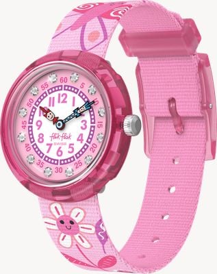 Flik Flak HAPPY MEADOW (31.85mm) Pink and White Dial / Pink Meadow Patterned Strap FBNP239
