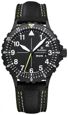 Damasko DK46 Day/Date Automatic TOP (40mm) Black Dial / Black Leather Double-Stitch Strap DK46 BLACK
