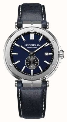 Herbelin Newport Quarzuhr mit kleiner Sekunde (40,5 mm), blauem Zifferblatt / blauem Lederarmband 18389A45