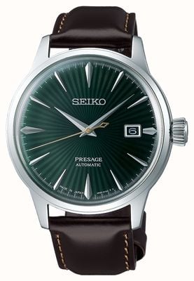 Seiko Presage automatisches grünes Zifferblatt 'Cocktail Time' braunes Lederband SRPD37J1