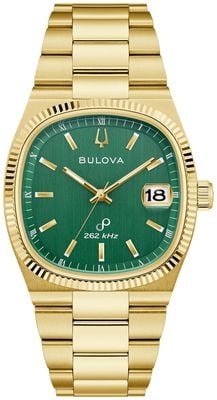 Bulova Super Seville Precisionist (38 mm) grünes Zifferblatt / goldfarbenes PVD-Edelstahlarmband 97B237