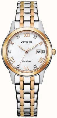 Citizen Cristal de silueta de mujer | esfera blanca | pulsera de acero inoxidable de dos tonos FE1246-85A