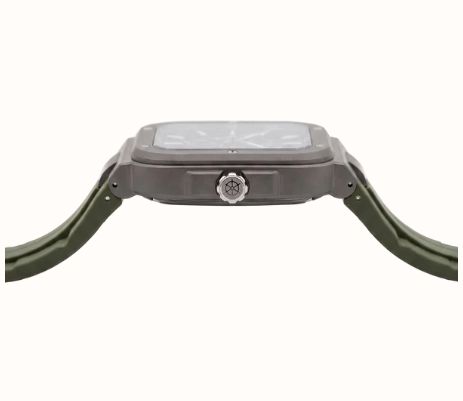 Herbelin Cap Camarat Square Titanium Automatic (40.5mm) Skeleton Dial / Khaki Green FKM Rubber Strap Watch 1846SQTDCK - vue alternative 4