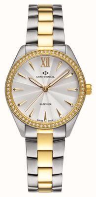 Continental Mostrador prateado texturizado redondo de cristal (32,5 mm) / pulseira de aço inoxidável bicolor 22508-LT312131