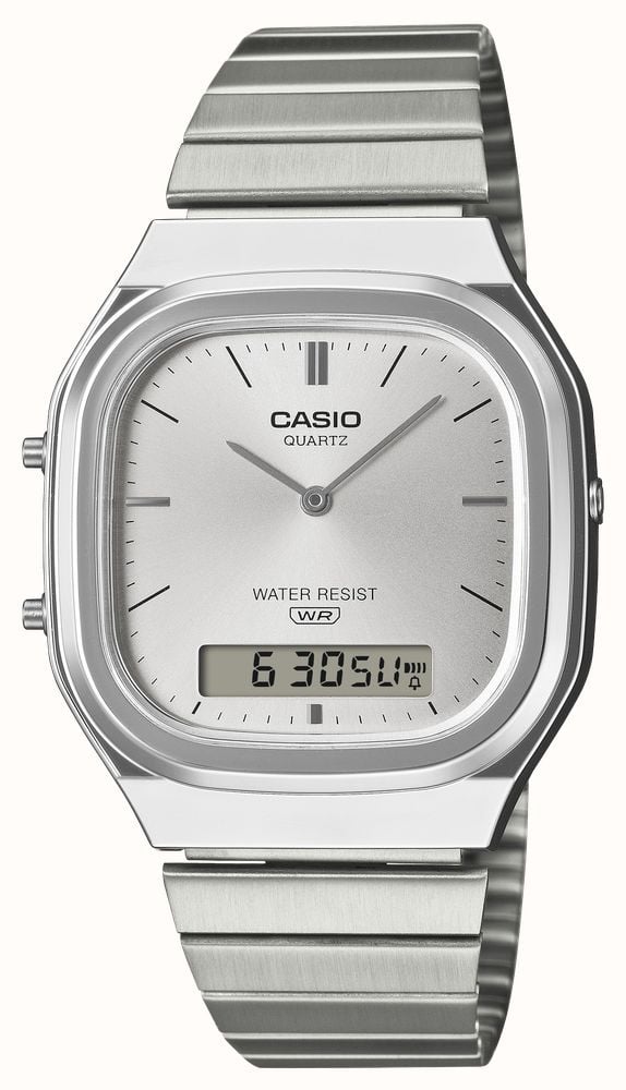 Casio Vintage Dual-Display (35.8mm) Silver Sunray Dial / Stainless