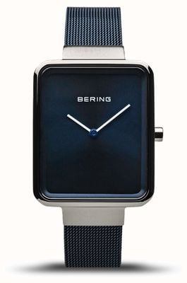 Bering Classique | argent poli / brossé | bracelet en filet bleu | 14528-307