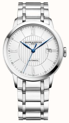 Baume & Mercier 克莱斯麦自动腕表 (40 毫米) 乳白色银色扭索饰纹表盘 / 不锈钢表链 M0A10215