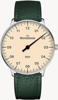 MeisterSinger Neo-Saphir (36 mm) Elfenbein-Zifferblatt / tannengrünes Lederarmband NES903-SB117