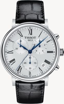 Tissot Carson Premium Chronograph (41mm) Silver Dial / Black Alligator-Style Strap T1224171603300