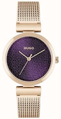 HUGO Women's #SWEET | Rose Gold Mesh Bracelet | Purple Dial 1540128